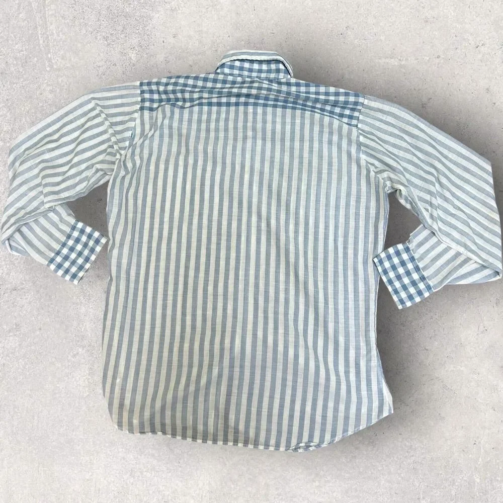 RARE Vtg 70s Levis Western Stripe Button Up Shirt Blue Size L White Tab USA Made